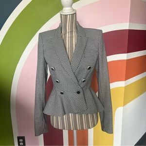 Veronica Beard Black & White Houndstooth Double-Breasted Peplum Blazer